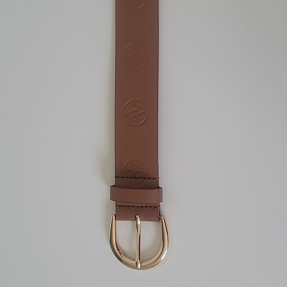 Adrienne Vittadini AV Signature Logo Brown Belt With Polished Gold Buckle L/XL - Picture 4 of 9